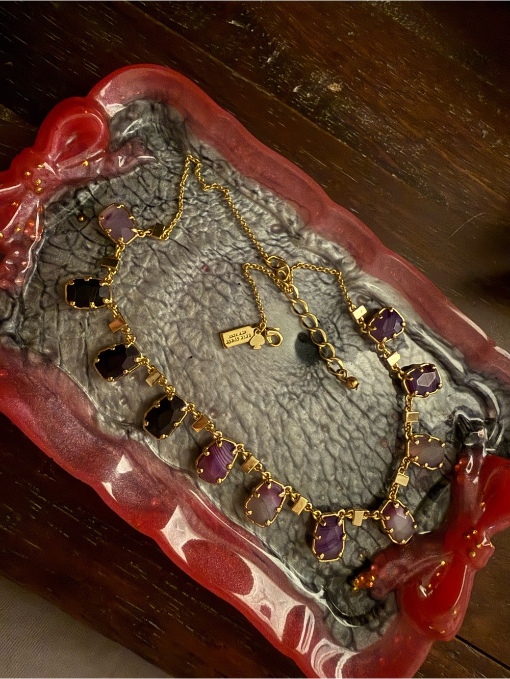 kate spade Gold-Tone Necklace with Purple and Black Stones